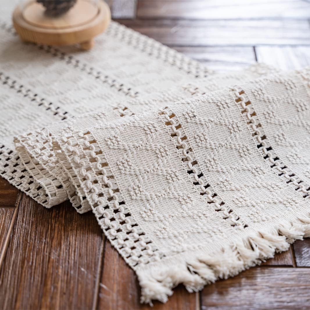 Fringed Neutral Table Runner