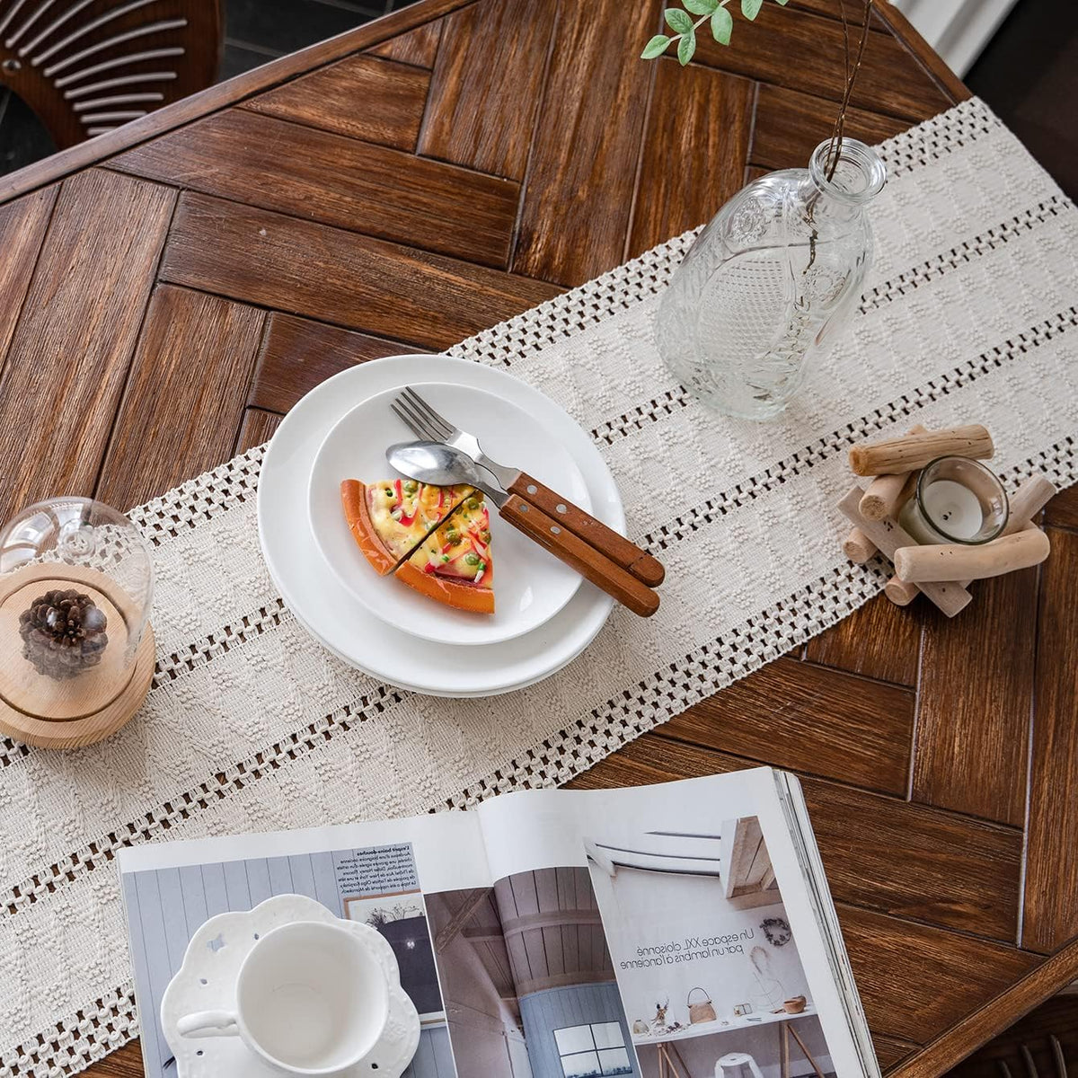 Fringed Neutral Table Runner