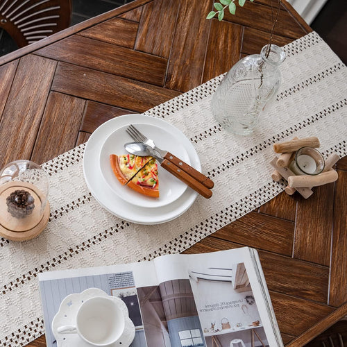 Fringed Neutral Table Runner
