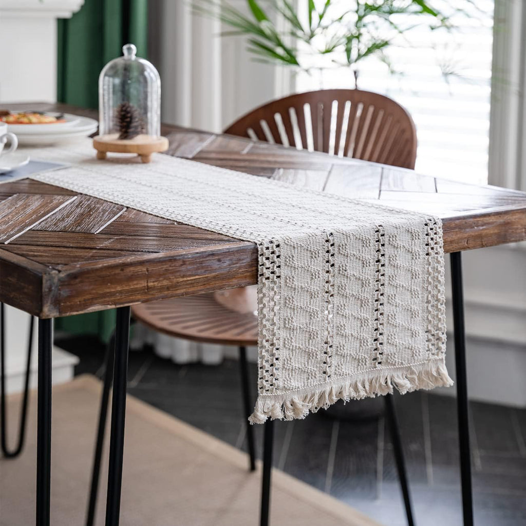 Fringed Neutral Table Runner