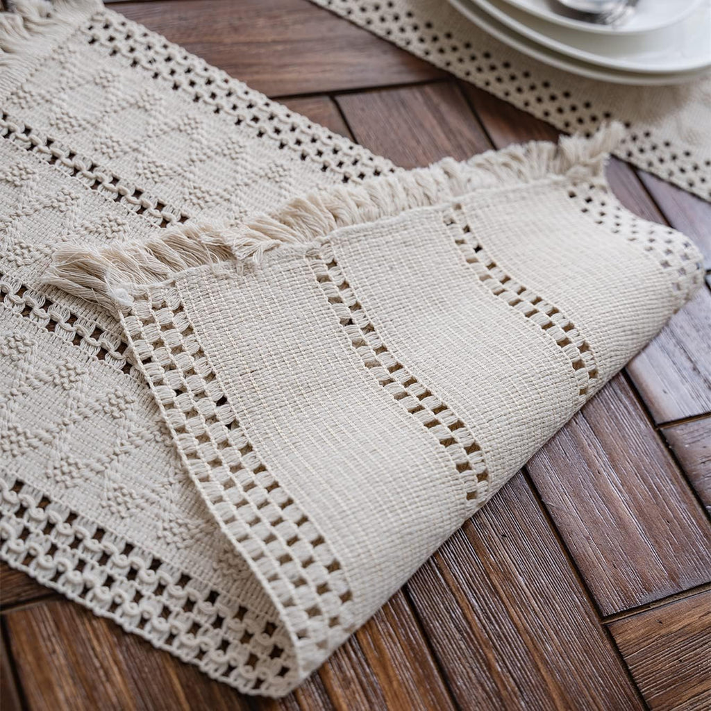 Fringed Neutral Table Runner