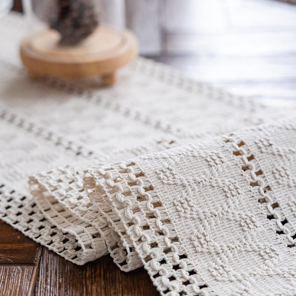 Fringed Neutral Table Runner